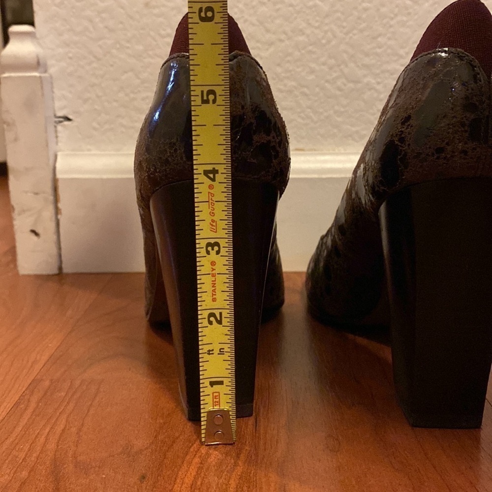 🎉HP Donald J Pliner Leather Shoes Sz 7, TwoTone Brown, chunky 4” “Casey” - Picture 8 of 17